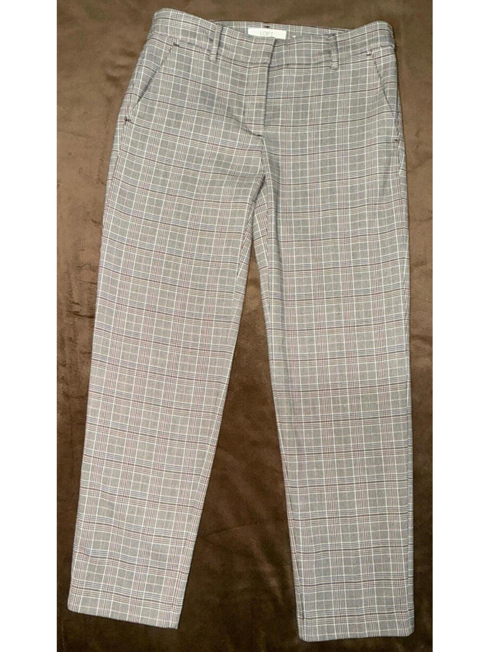 Loft The Riviera Slim Houndstooth Print Pants size 8 Brown/White